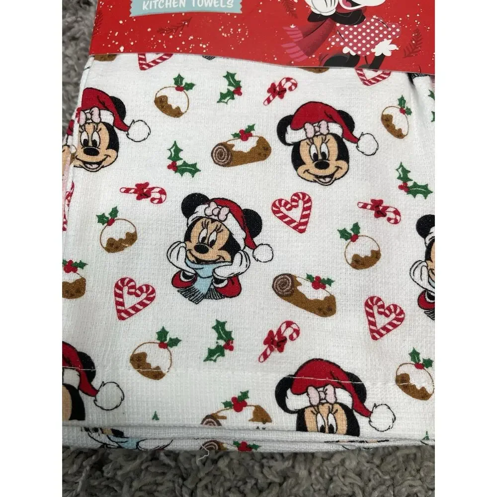 Disney Minnie Mouse Santa Hat Candy Cane Hearts Silicone Oven Mitts Towels Set